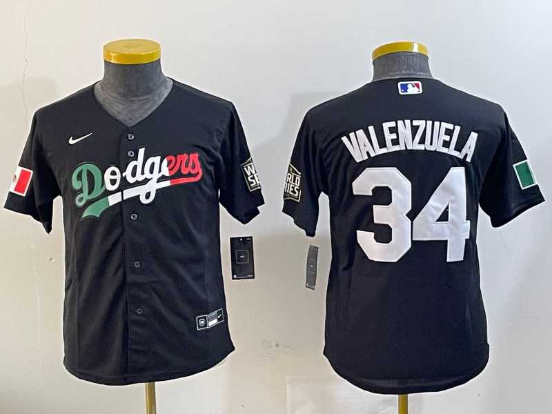 Youth Los Angeles Dodgers #34 Fernando Valenzuela Black Mexico 2020 World Series Cool Base Nike Jersey->boston celtics->NBA Jersey